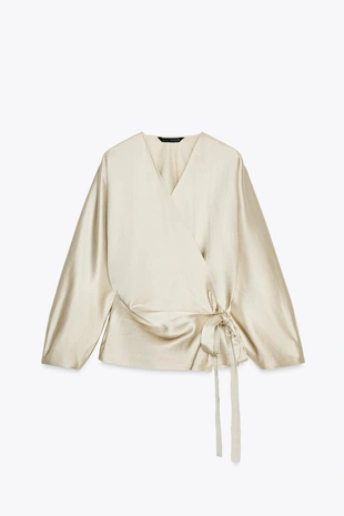 Блуза с запахом и завязками из льна ZW COLLECTION- Заказать в России
