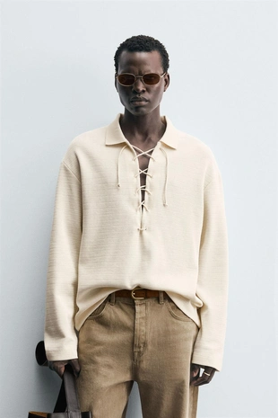 Купить Zara Поло с текстурой и шнурком