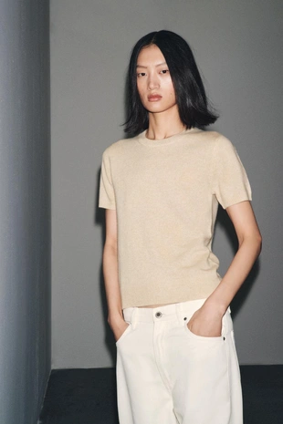 Джемпер из 100% кашемира с короткими рукавами