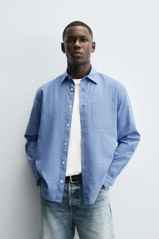 Рубашка в клетку с карманом- Заказать в России