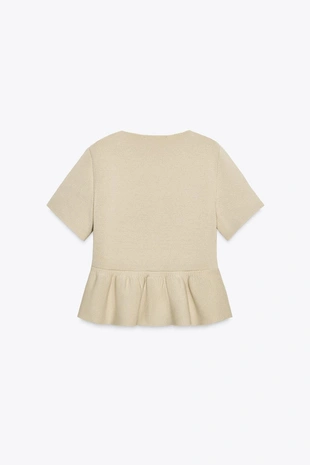 Трикотажный кардиган с короткими рукавами и баской- Заказать в России