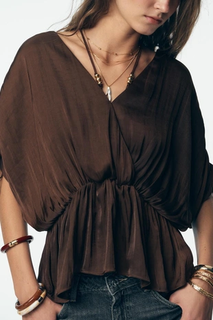 Атласная блуза со сборками- Заказать в России