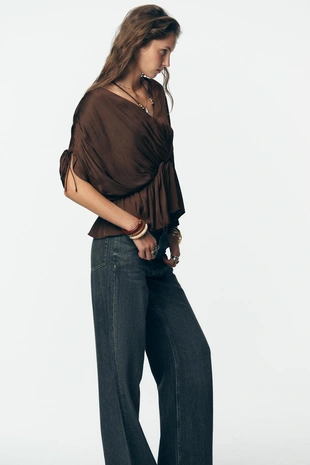 Атласная блуза со сборками- Заказать в России