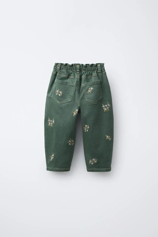 Брюки BAGGY из саржи с вышивкой в виде цветов - Заказать в России