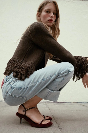 Купить Zara Босоножки на каблуке с меховой стелькой