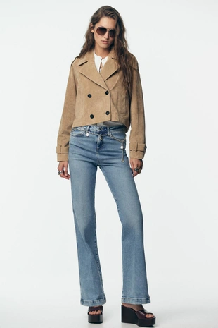 Укороченная кожаная куртка-тренч- Заказать в России