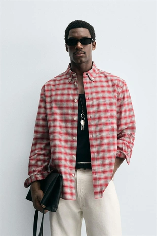 Рубашка в клетку с воротником на пуговицах- Заказать в России