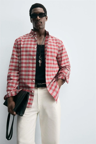 Рубашка в клетку с воротником на пуговицах- Заказать в России