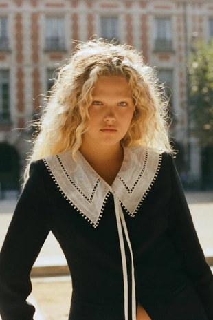 CONTRAST DETACHABLE COLLAR BLAZER- Заказать в России