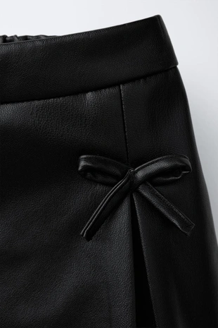 Black | 5070/574/800 - Zara Юбка-брюки из искусственной кожи с бантами