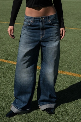 Купить Zara Джинсы BAGGY FOLDED TRF со средней посадкой