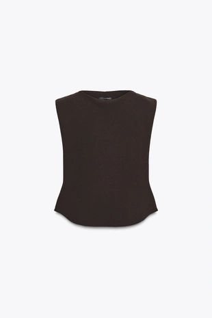 Топ из крепа с баской и подплечниками- Заказать в России