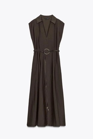 Платье миди с поясом- Заказать в России