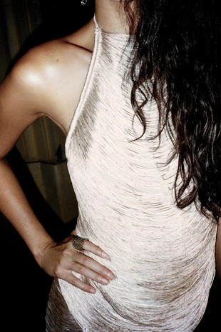 Топ с горловиной халтер и бахромой- Заказать в России