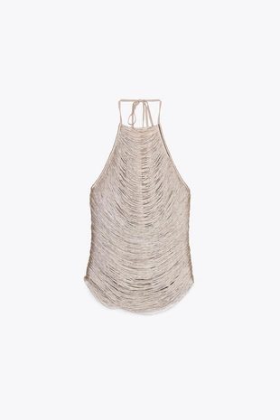 Топ с горловиной халтер и бахромой- Заказать в России