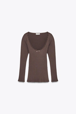 Бесшовный топ в рубчик с бантом- Заказать в России