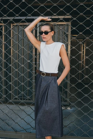 Комбинированное платье с ремнем- Заказать в России