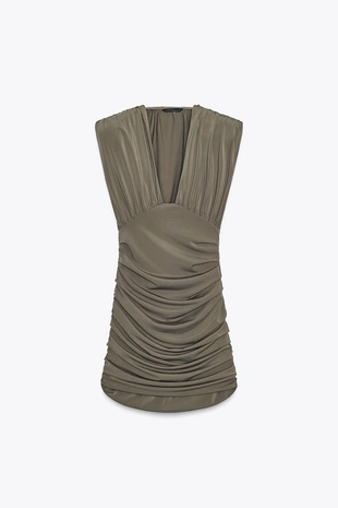 Короткое платье с подплечниками- Заказать в России