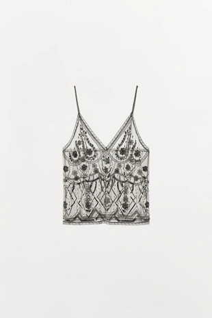 Silver | 7521/939/808 - Zara Топ из тюля с бусинами и пайетками