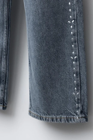 Джинсы WIDE LEG с заклепками- Заказать в России