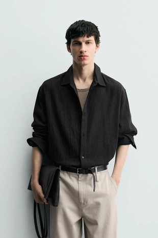 Рубашка из смесового хлопка с текстурой- Заказать в России