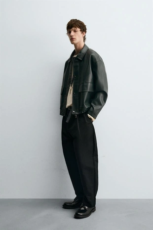 Куртка из искусственной кожи с карманами- Заказать в России