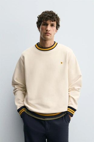 Купить Zara Толстовка с вышивкой и контрастной отделкой в рубчик