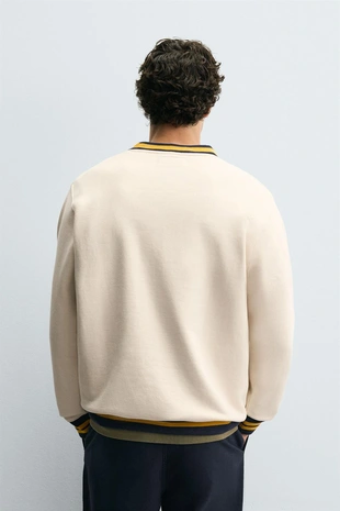 Oyster-white | 3443/301/251 - Zara Толстовка с вышивкой и контрастной отделкой в рубчик