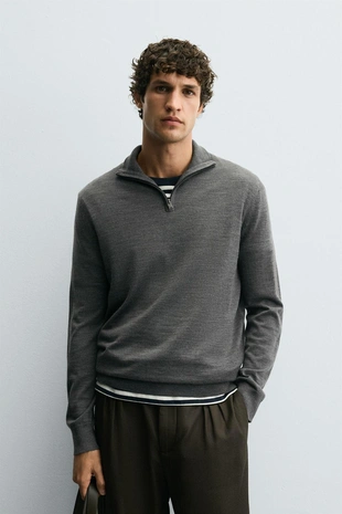 Купить Zara Свитер из 100% шерсти с воротником на молнии