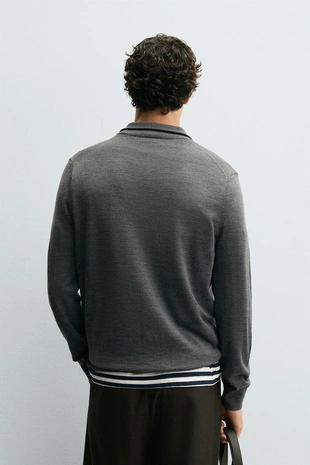 Grey marl | 4216/330/803 - Zara Свитер из 100% шерсти с воротником на молнии