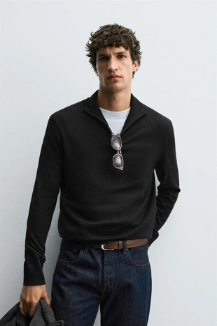 Купить Zara Свитер из 100% шерсти с воротником на молнии