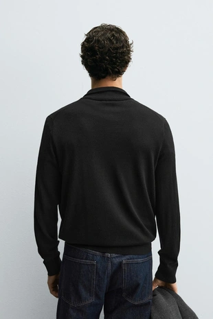 Black | 4216/330/800 - Zara Свитер из 100% шерсти с воротником на молнии