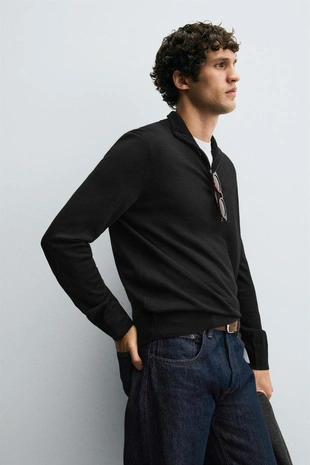Свитер из 100% шерсти с воротником на молнии- Заказать в России