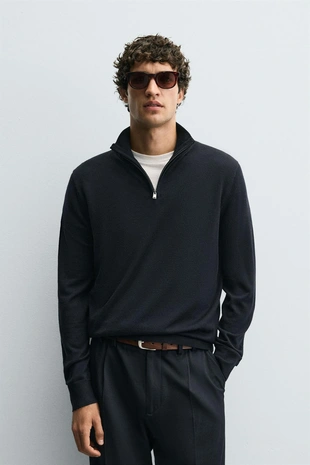 Купить Zara Свитер из 100% шерсти с воротником на молнии