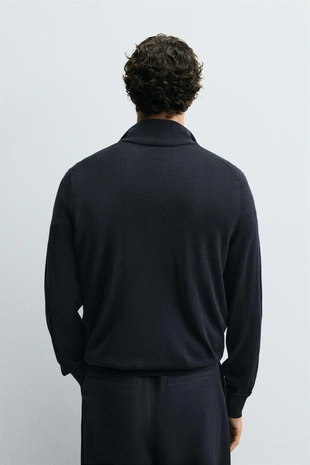 Navy blue | 4216/330/401 - Zara Свитер из 100% шерсти с воротником на молнии