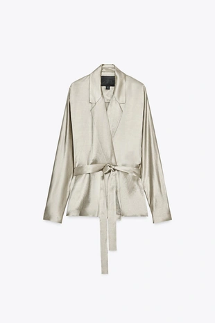Атласный блейзер с поясом — ZW COLLECTION LIMITED EDITION- Заказать в России