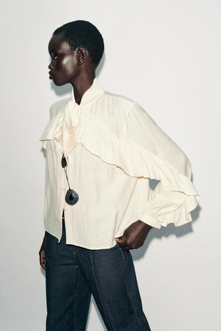 Блуза с воланами и бантом- Заказать в России