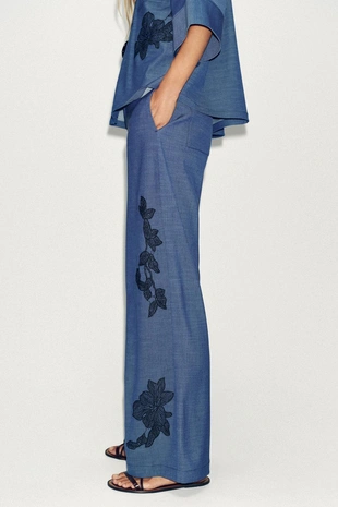 Брюки широкого кроя с цветами- Заказать в России