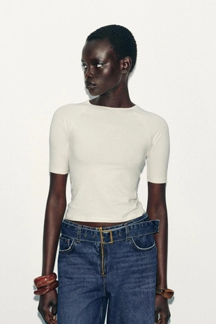 Футболка с короткими рукавами и круглым вырезом- Заказать в России