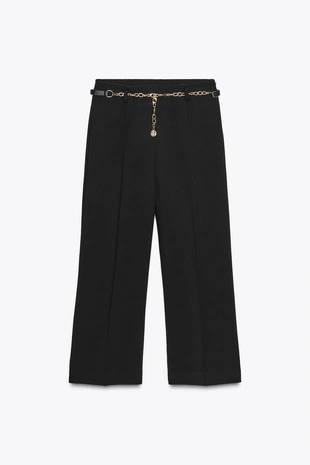 Укороченные брюки с ремнем-цепочкой- Заказать в России