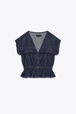 Джинсовая рубашка с кружевом- Заказать в России