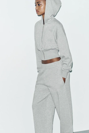 Укороченная толстовка из ткани с металлизированной нитью- Заказать в России