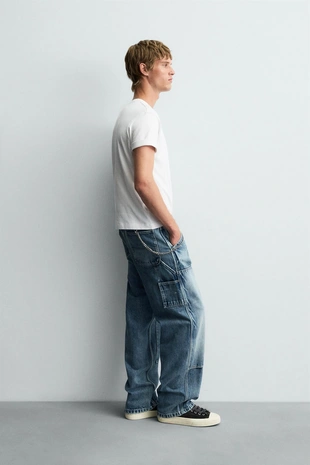 Джинсы в рабочем стиле с эффектом потертости- Заказать в России