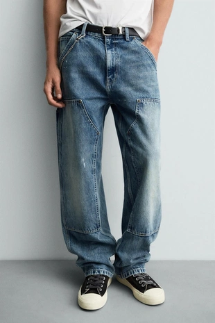 Джинсы в рабочем стиле с эффектом потертости- Заказать в России