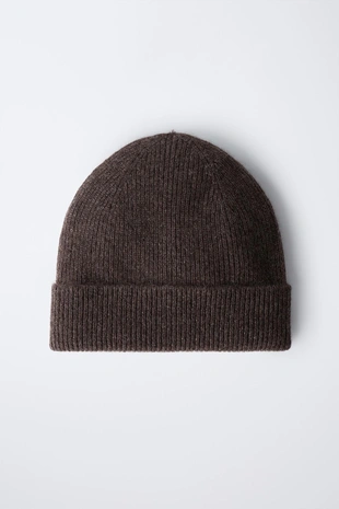 Brown | 5059/549/700 - Zara Шапка в рубчик из 100% кашемира