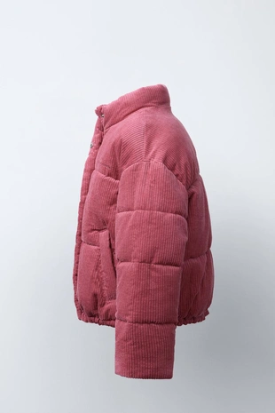 Dark pink | 5644/723/664 - Zara Стеганая вельветовая куртка с вышивкой