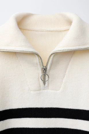 Трикотажный свитер в полоску на молнии- Заказать в России