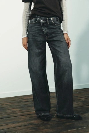 Джинсы TRF WIDE LEG с перекрестной талией и высокой посадкой