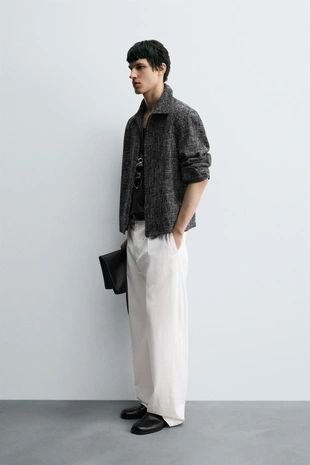 Куртка-рубашка из ткани с фактурным рисунком на молнии- Заказать в России