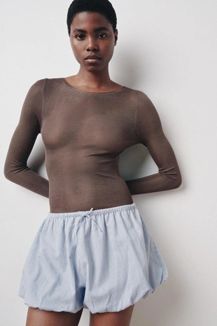 Sky blue | 9407/821/403 - Zara Полосатые шорты-кюлоты